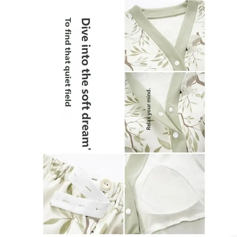 ملابس نوم قطنية للحوامل مع حمالة صدر مدمجة للراحة أثناء الرضاعة بعد الولادة في الخريف والشتاء هدية A2UB #3