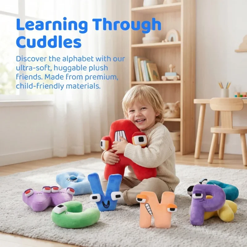 Cute Red Alphabet Plush Toys Soft A-Z Letter Stuffed Dolls Educational Fun Learning Pillows for Kids