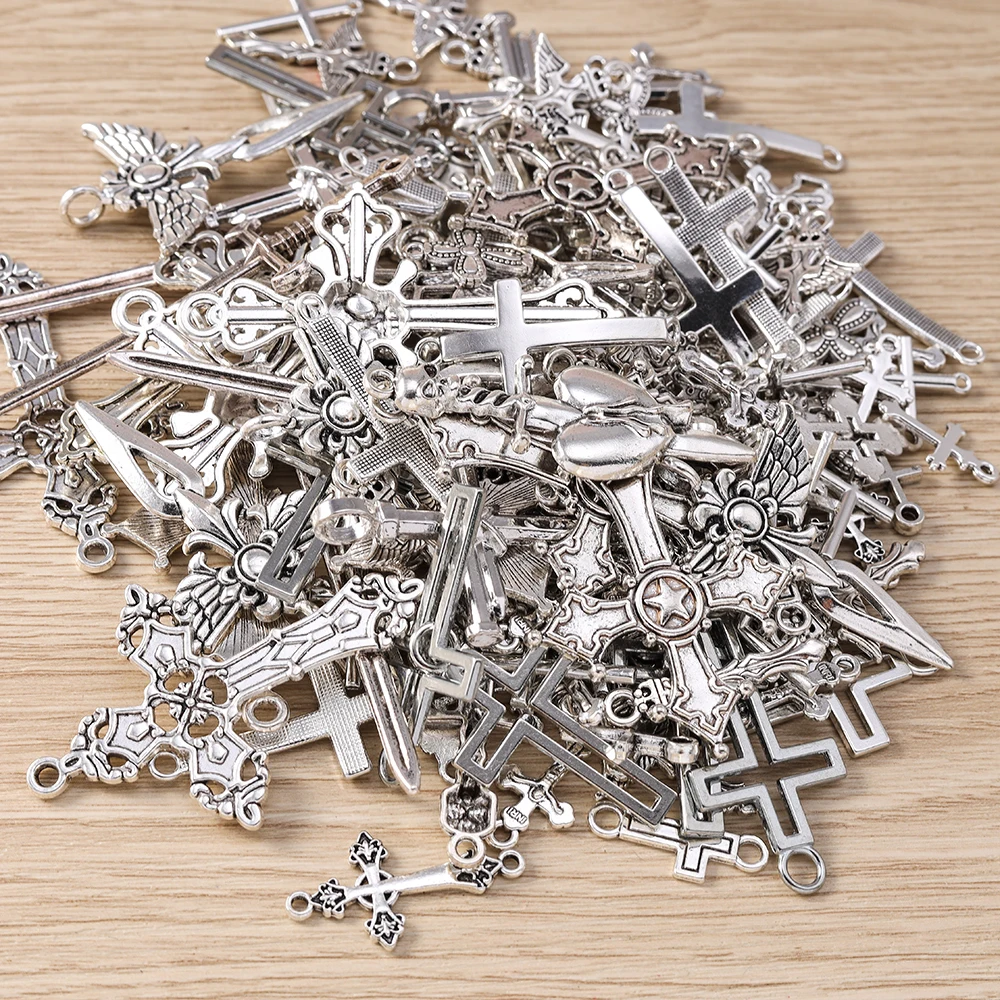 Tusember Anhänger aus gemischter Metalllegierung mit Jesus-Kreuz-Motiv für Kreuz-Ohrringe, Halsketten, Armbänder, handgefertigte Schmuckherstellung – Detail 3