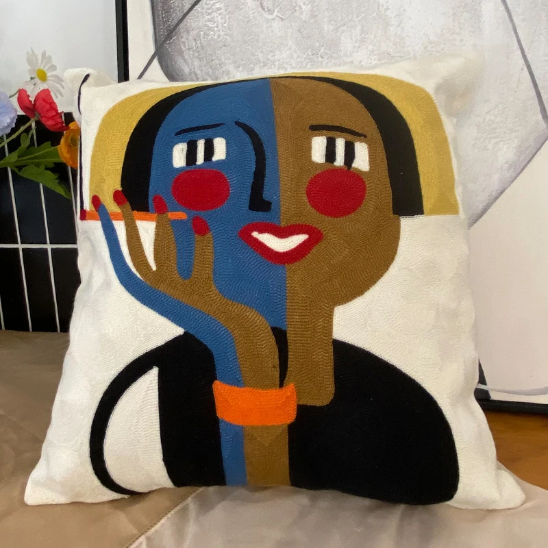 Embroidery Abstract Pillowcase Cotton Cushions Covers Picasso Decorative Throw Pillows Covers for Sofa Living Room Home Decor