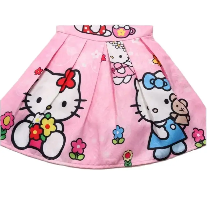 Hello Kitty Fashion Cartoon bambini abito a pieghe senza maniche Summer Girl Party Dress regalo di compleanno Costume abbigliamento per bambini
