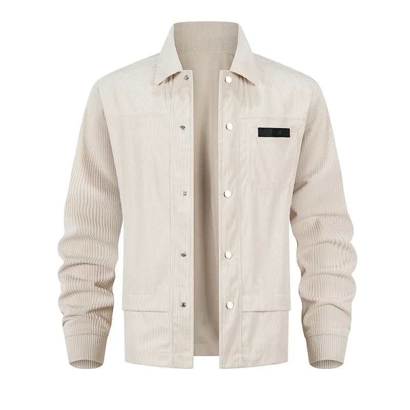 Men's Long Sleeve Corduroy Shirt Loose Fit Turn-down Collar Jacket Warm Outerwear Spring Autumn Casual Fashion Polyester Fiber