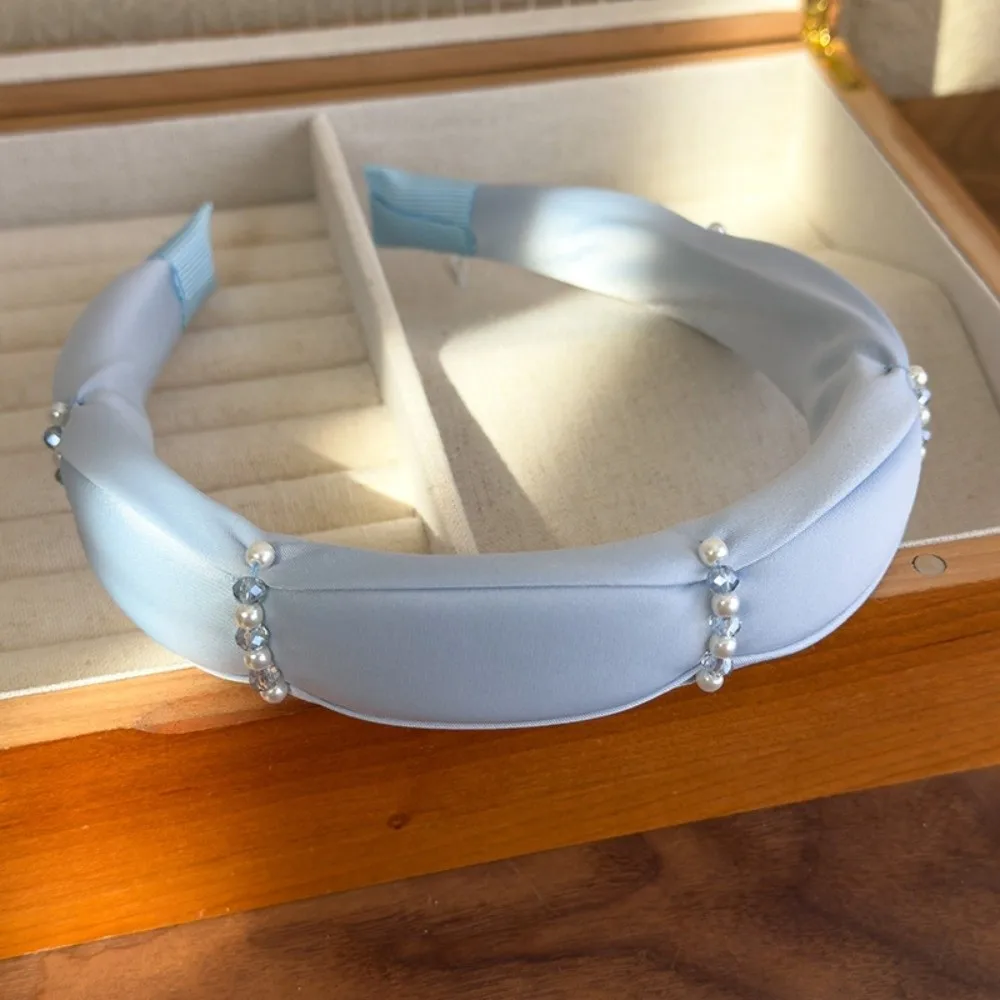 

Повязка для волос из ткани Sweet Pearls во французском стиле с принтом роз, бусинами и кристаллами, широкая, бежево-голубая, для улицы