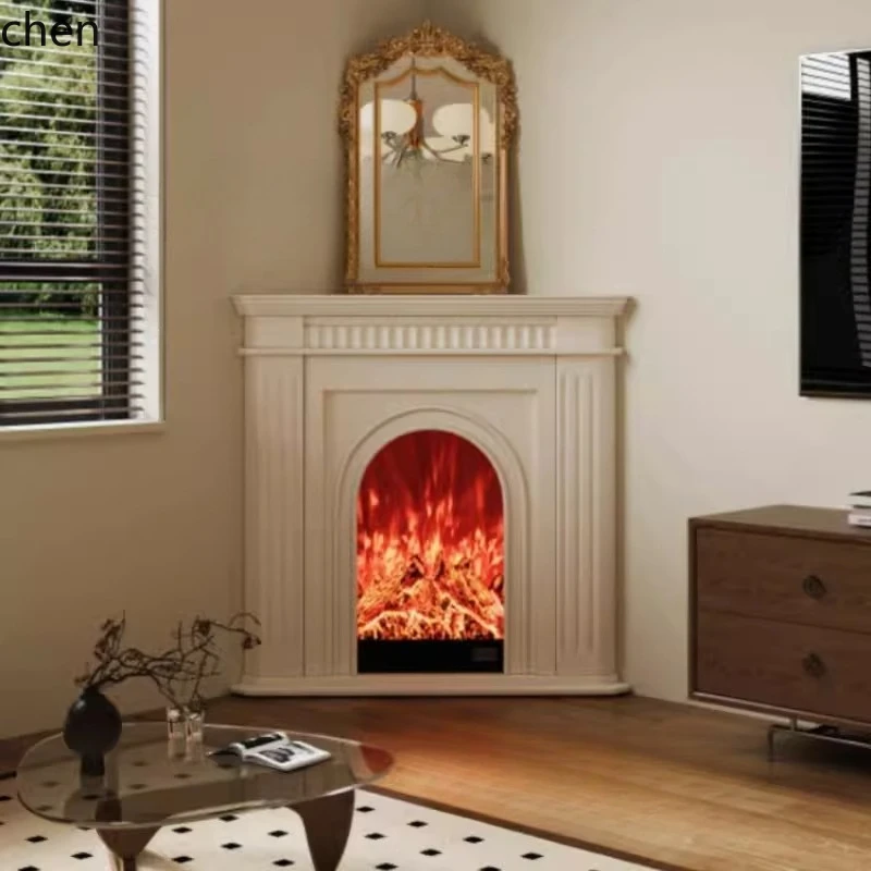 LXC Corner Fireplace Cabinet with Simulated Fire,  Solid Wood Fireplace Frame, Living Room Decorative Storage Cabinet