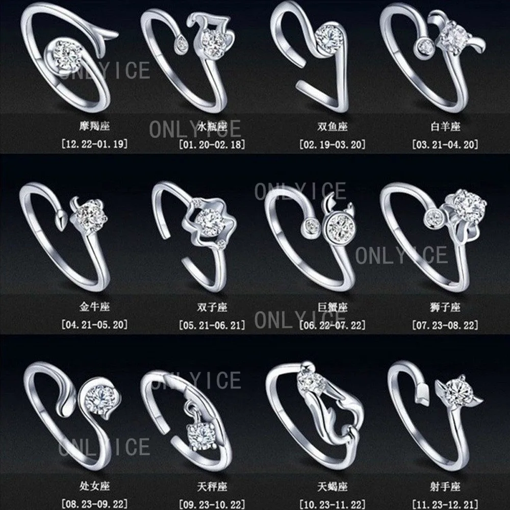 

925 Sterling Silver Twelve Constellations Zircon Ring Grace Jewelry Trend Fashionable Birthday Party Gifts