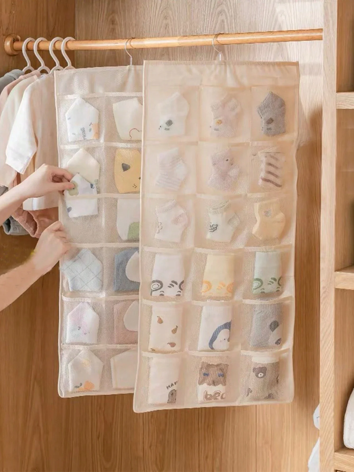 1pc 30-Compartment Hanging  Bag For , Double-Sided Wall-Mounted Organizer For Baby Drool Bibs, Underwear, Socks, Jewelry