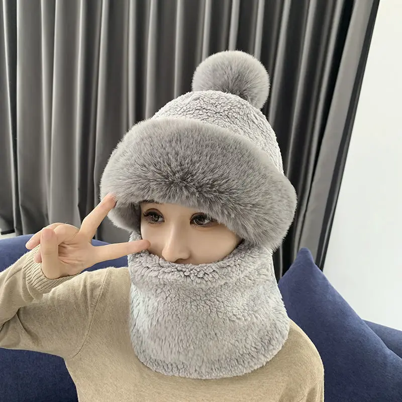 New Women Winter Cute Fake Fur Cap Hats Girls Female Warm Beanie Cap Hat Full Face Cover Ski Cycling Balaclava Mask For Women