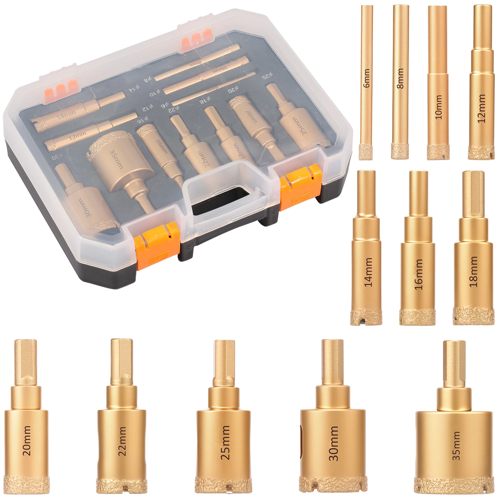 

12Pcs Incisive Brazing Drill Bit Set Diamond Drill Bit Set for Porcelain Tile Ceramic Stone Granite Marble Glass Brazing Tile