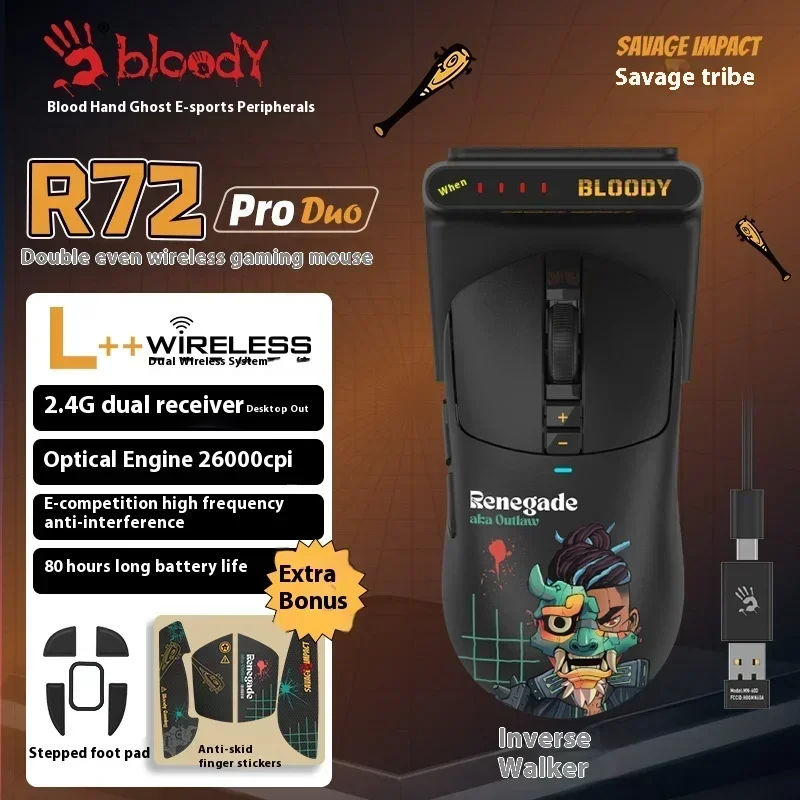 Imagem -05 - Bloody R72 Pro Mouse Modo Duplo sem Fio Paw3395 E-sports Mouse Gamer Leve Ergonomia Acessórios para Computador Gamer