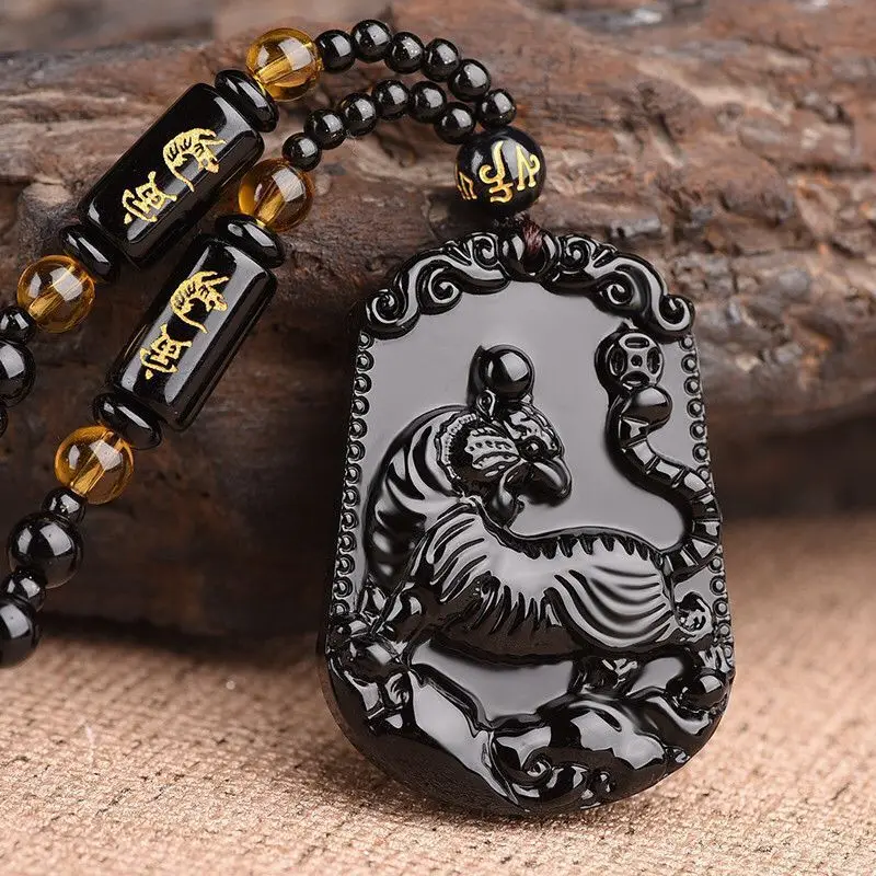 2022 New Obsidian Twelve Constellation Pendant National Wind Tiger Necklace Men and Women Couple Faith Amulet Jewelry