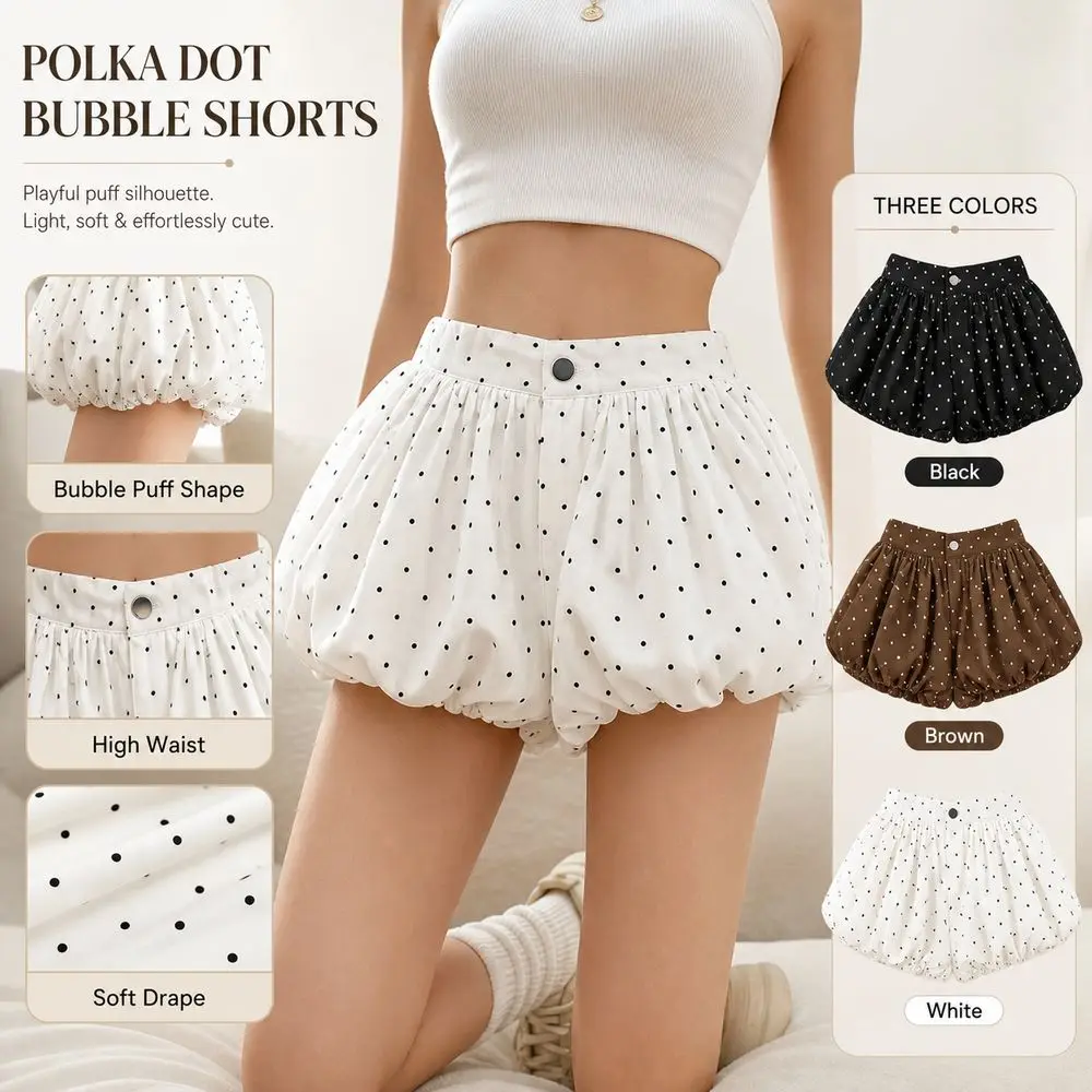 Polka Dot Pattern Polka Dot Bloomers High Waist Bubble Silhouette Bubble Shorts Lace Trim Elastic Leg Openings Pumpkin Shorts