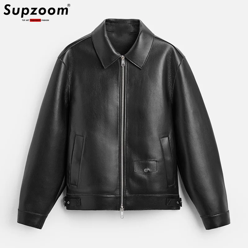 

Supzoom Новое поступление, модная осенне-зимняя мужская повседневная короткая толстая куртка из искусственной кожи с отложным воротником на молнии
