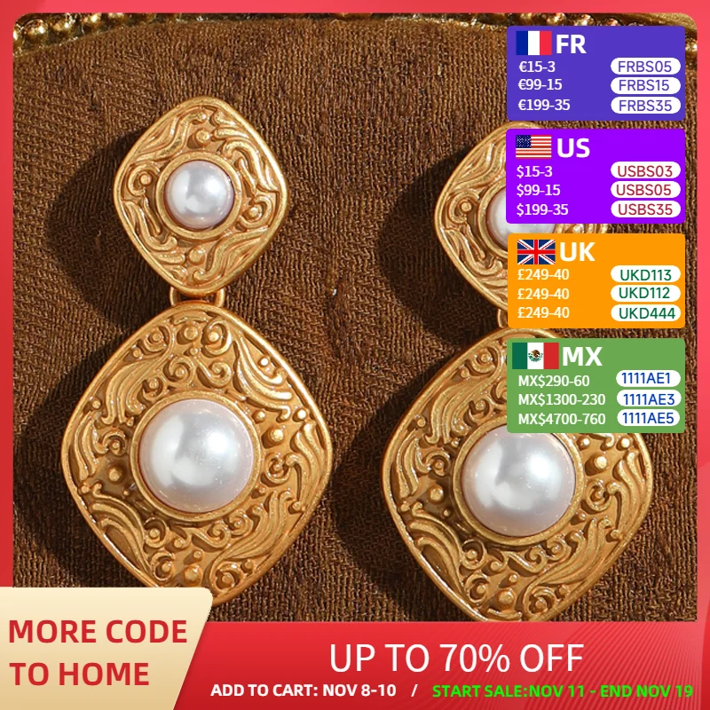 

Vintage Pearl Earrings 18k Real Gold Color Square Drop Dangle Antique Accessories For Women Wedding Luxury Quality Jewelry 2025