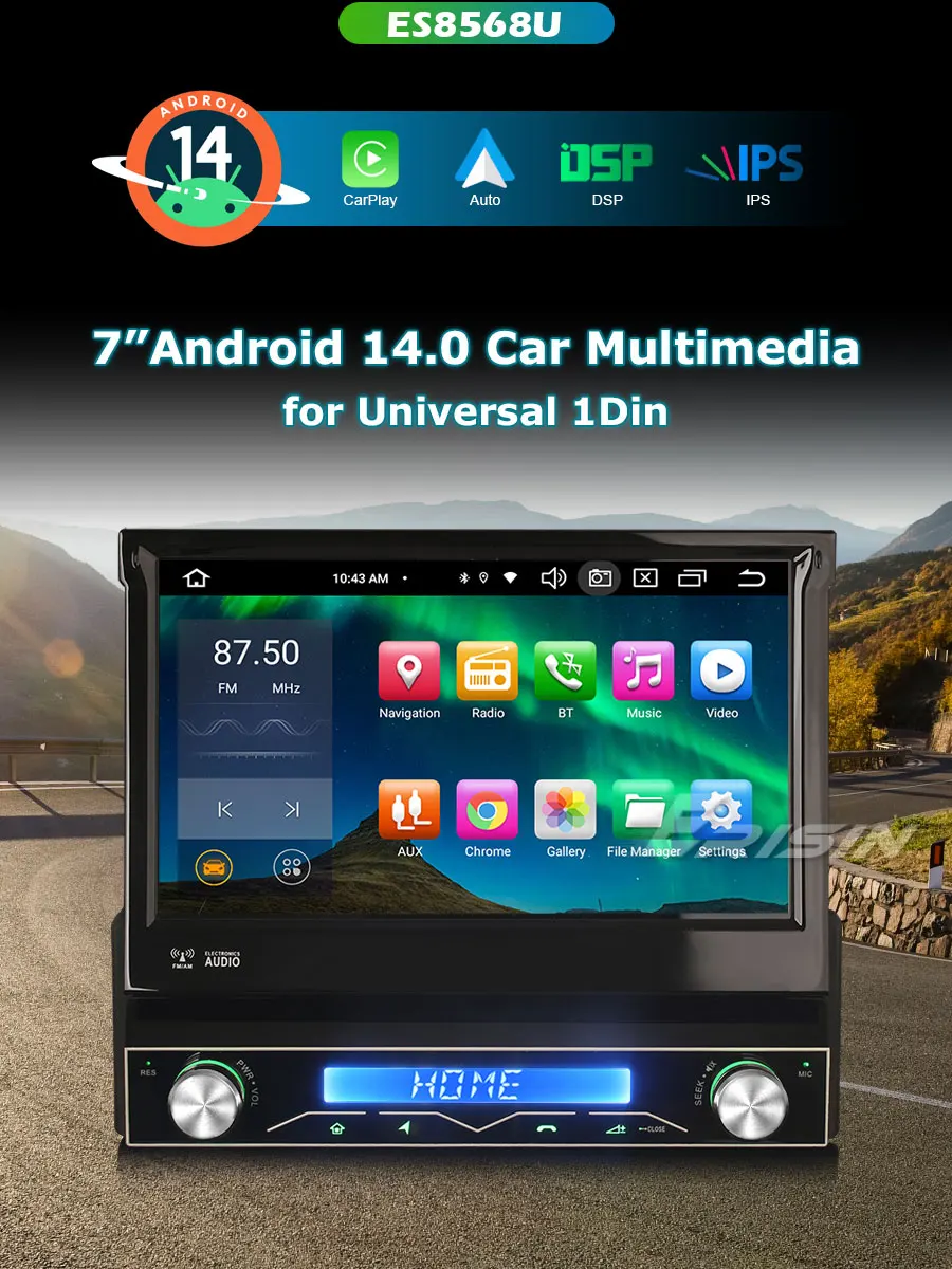 Best 7 Inch ES8568U Android 14 Universal 1 Din Car for DVD Player 4G Car GPS Carplay Wifi USB Connection 4K Stereo