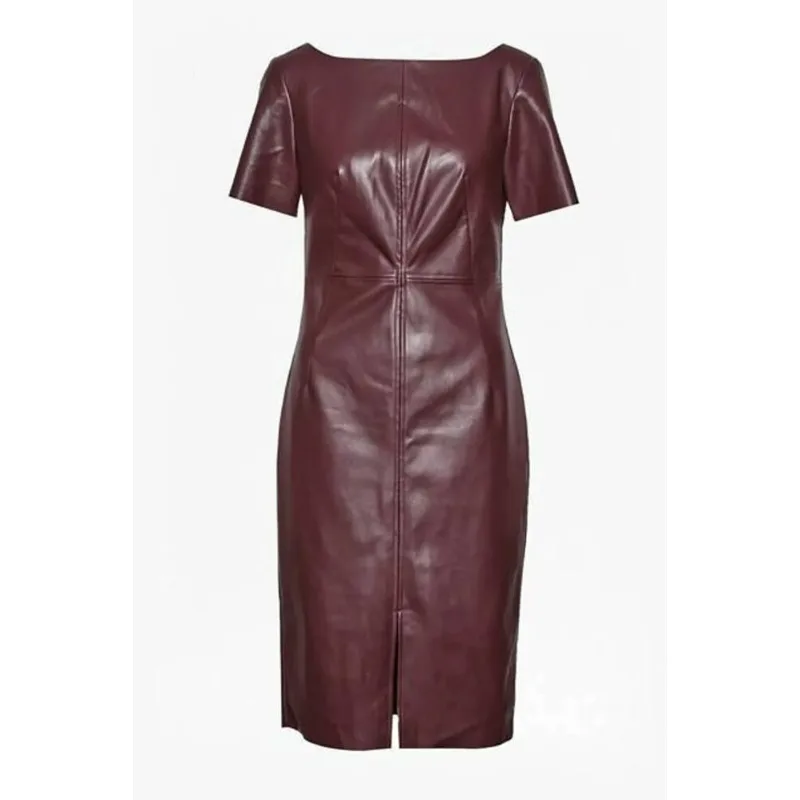 

Leather Dress Women Handmade 100% Genuine Lambskin Burgundy Leather Dress