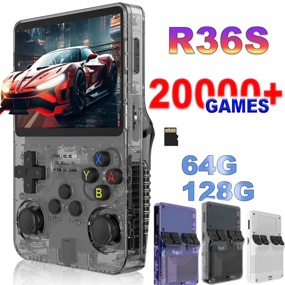 R36S Handheld Video Game Console Retro Open Source Arkos 2.0 System 3.5 Inch IPS Screen 64G Pocket Video Player 128GB Game