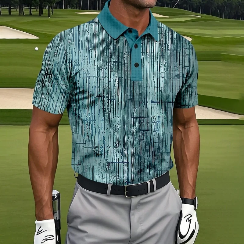 

3D Printed Geometric Stripes Polo Shirt For Men Colorful Pattern T-Shirts Fashion Leisure Loose Street Button Tees Lapel Tops