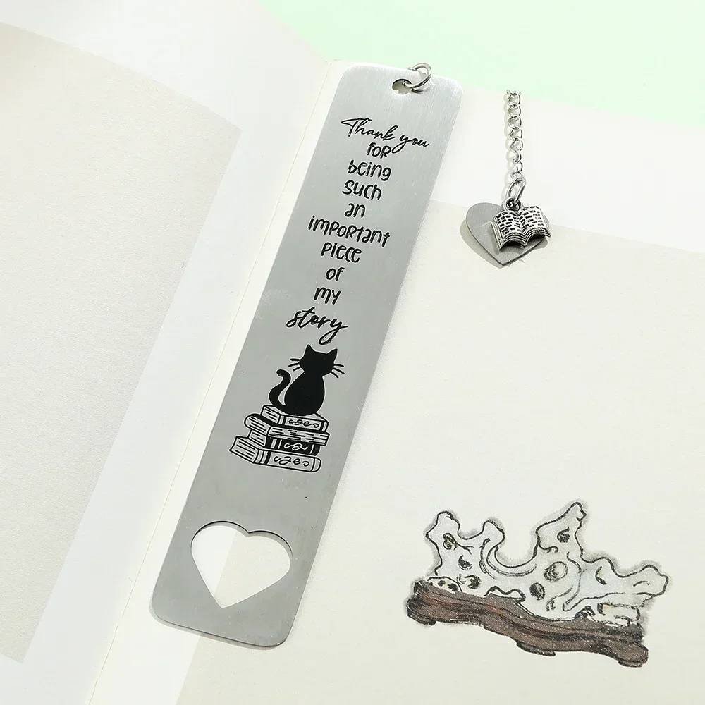 Marcador de citação inspiradora de gato em aço inoxidável “obrigado para ser um pedaço importante da minha história” presentes de marcador de metal