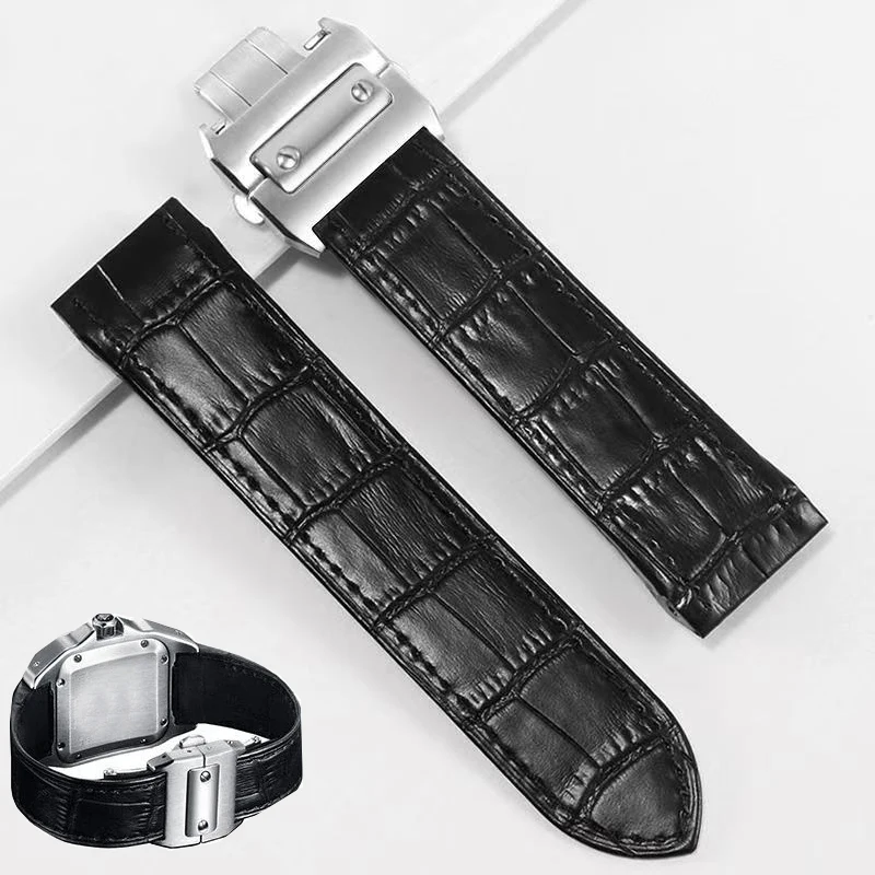 High quality leather watch strap suitable for cartier Santos strap Santos 100 men's and women's folding buckle strap 20mm 23mm