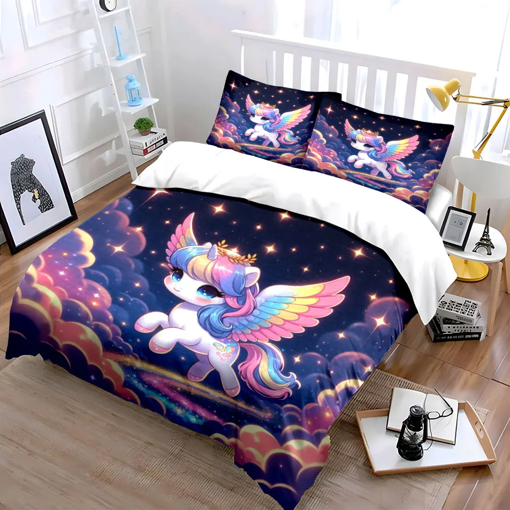 Dreamy flying little unicorn Printed Duvet Cover Set1 Duvet Cover+2 PillowcaseMulti Size Bedroom Bedding Decor Luxury gifts