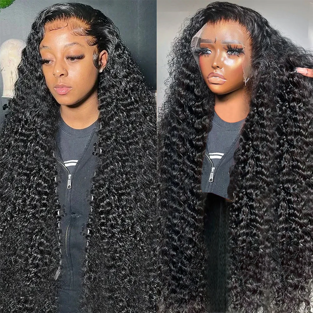 Deep Wave Lace Frontal Wig 13x4 13X6 Transparent Lace Front Human Hair Wigs Brazilian Deep Curly 4X4 Lace Closure Wig Glueless