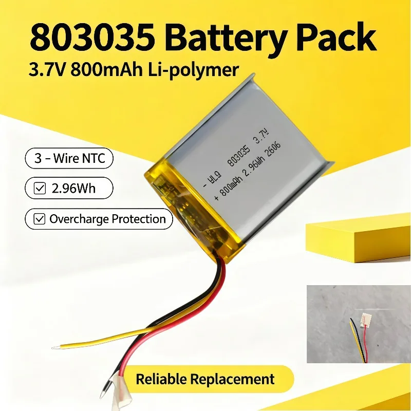 3.7V 800mAh 803035 Rechargeable Polymer Lithium Battery Compact Dedicated Safe Power Supply For Outdoor Travel Use