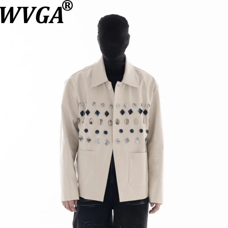 

WVGA New Men's Autumn Winter Turn-Down Collar Imitation Jade Embellishments Decorations Jacket Niche Casual Leather Coats W18332