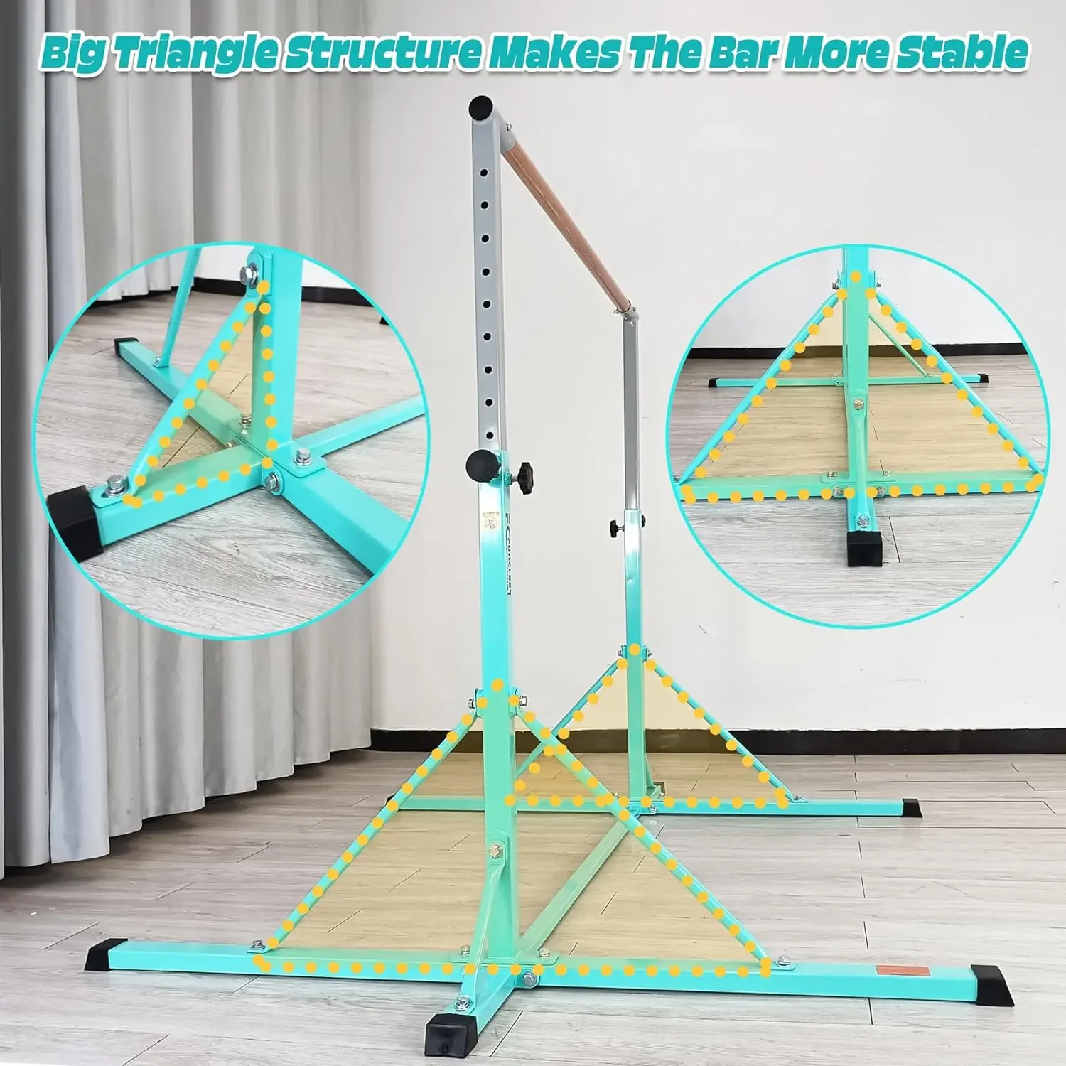 Barra de gimnasia, barras de gimnasia 5FTHorizontal, barra de gimnasia ajustable para niños de 5 a 20 años, 35,4" a 59"/45" a 71", límite de peso 500 LB