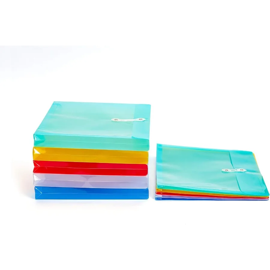 Sobres de plástico tamaño carta con botón y cierre de lazo de cuerda 11 6 "carga lateral de expansión transparente Poly reutilizable archivo Folde Proje