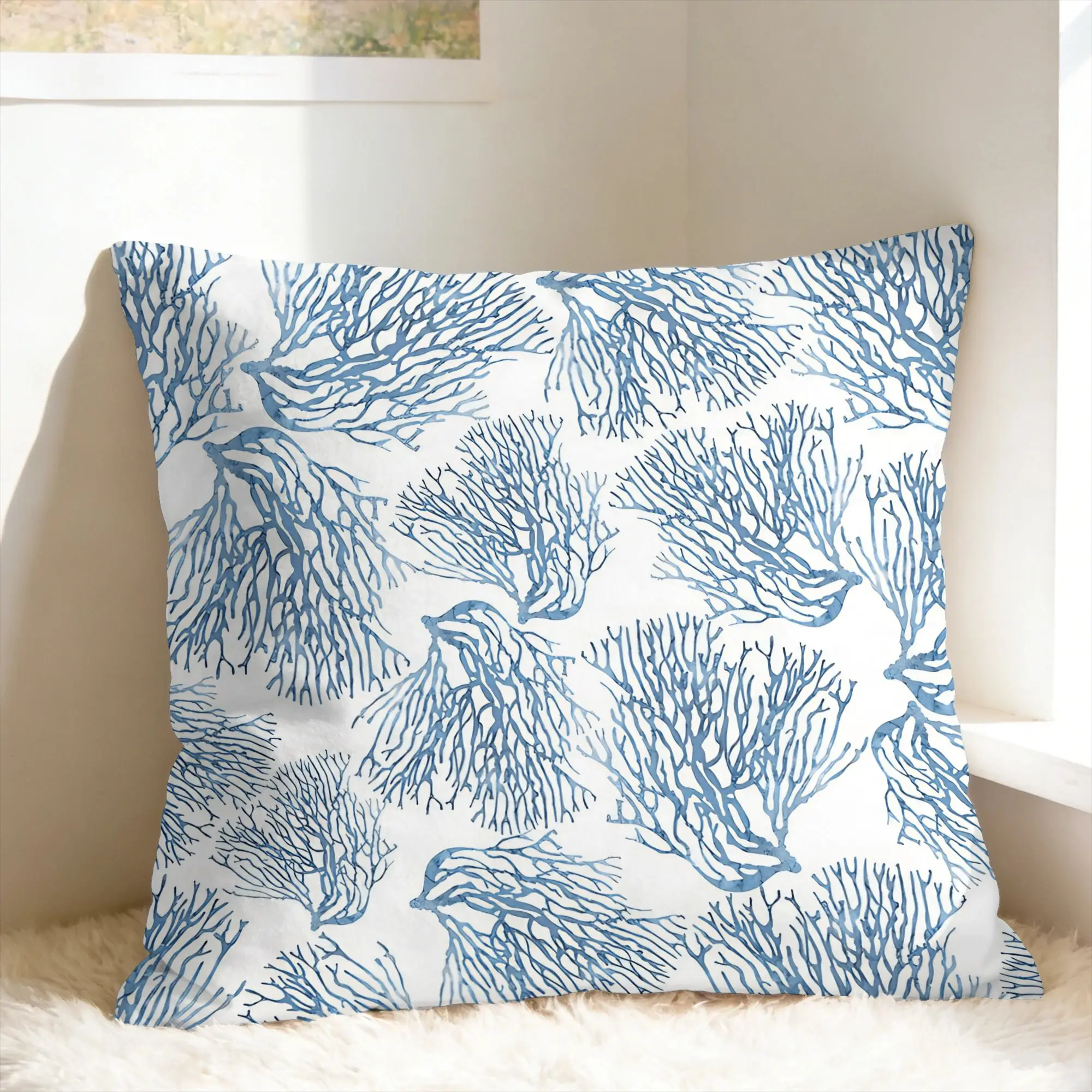 Coral Pillow Cover  Print Cushion Cover Retro Trendy Pillow Case For Couch Sofa Bedroom