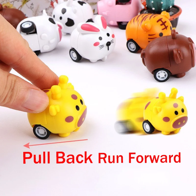 1/6pcs Kids Pull Back Car Toys Mini Cartoon Animal  Inertia  Cute Car Model  for Boys Girls Birthday Xmas Fun Gift Car Toys