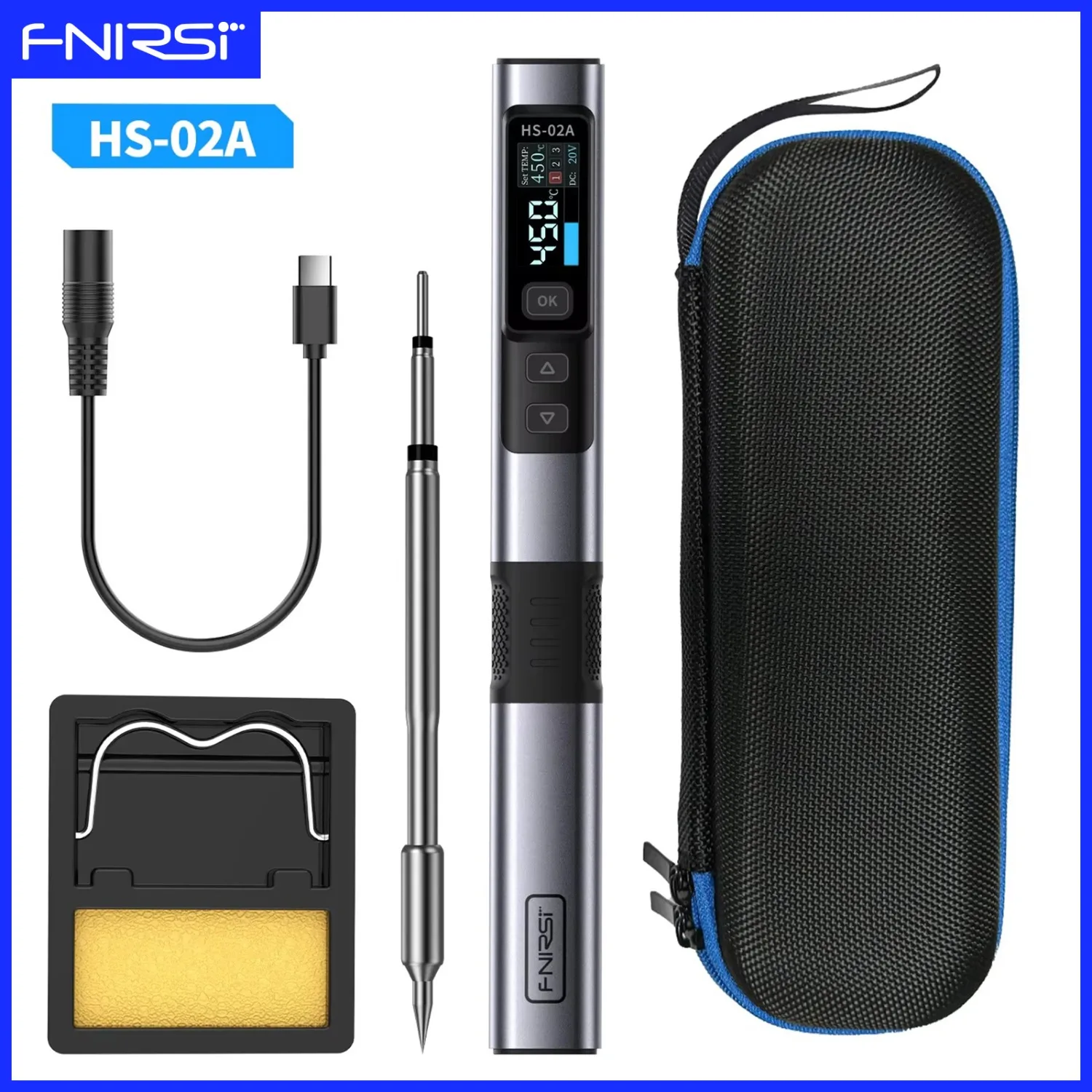 

FNIRSI HS-02 Portable Soldering Iron 100-450℃ Adjustable Temperature Maximum power 100W Rapid Heating Repair Welding Tools