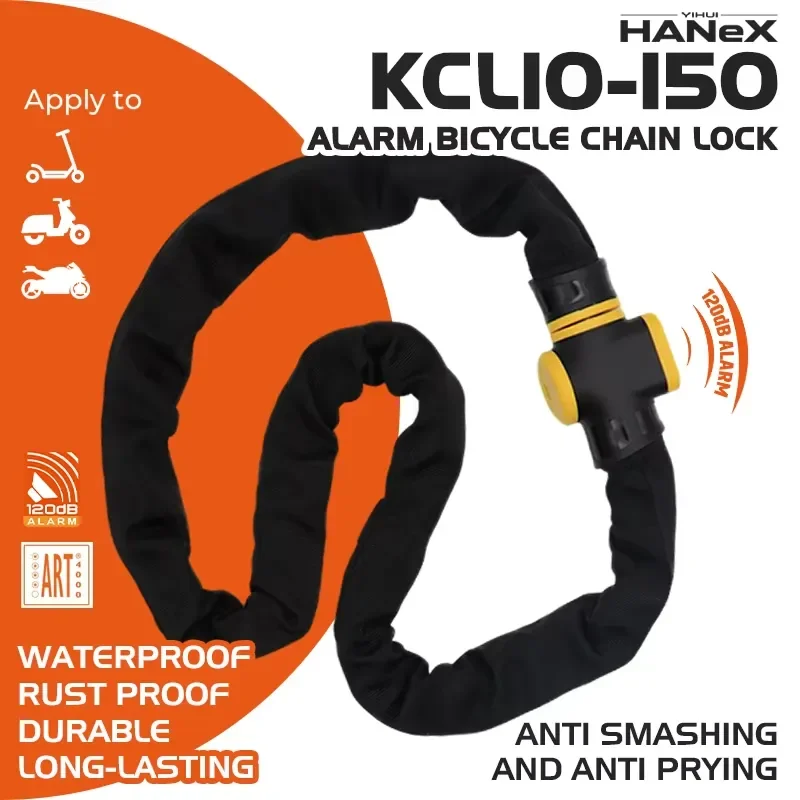 Factory Price Motorcycle Alarm Chain Lock Alloy Steel Electronic Body Stainless Steel Bicycle Chain Lock 120DB Alarm