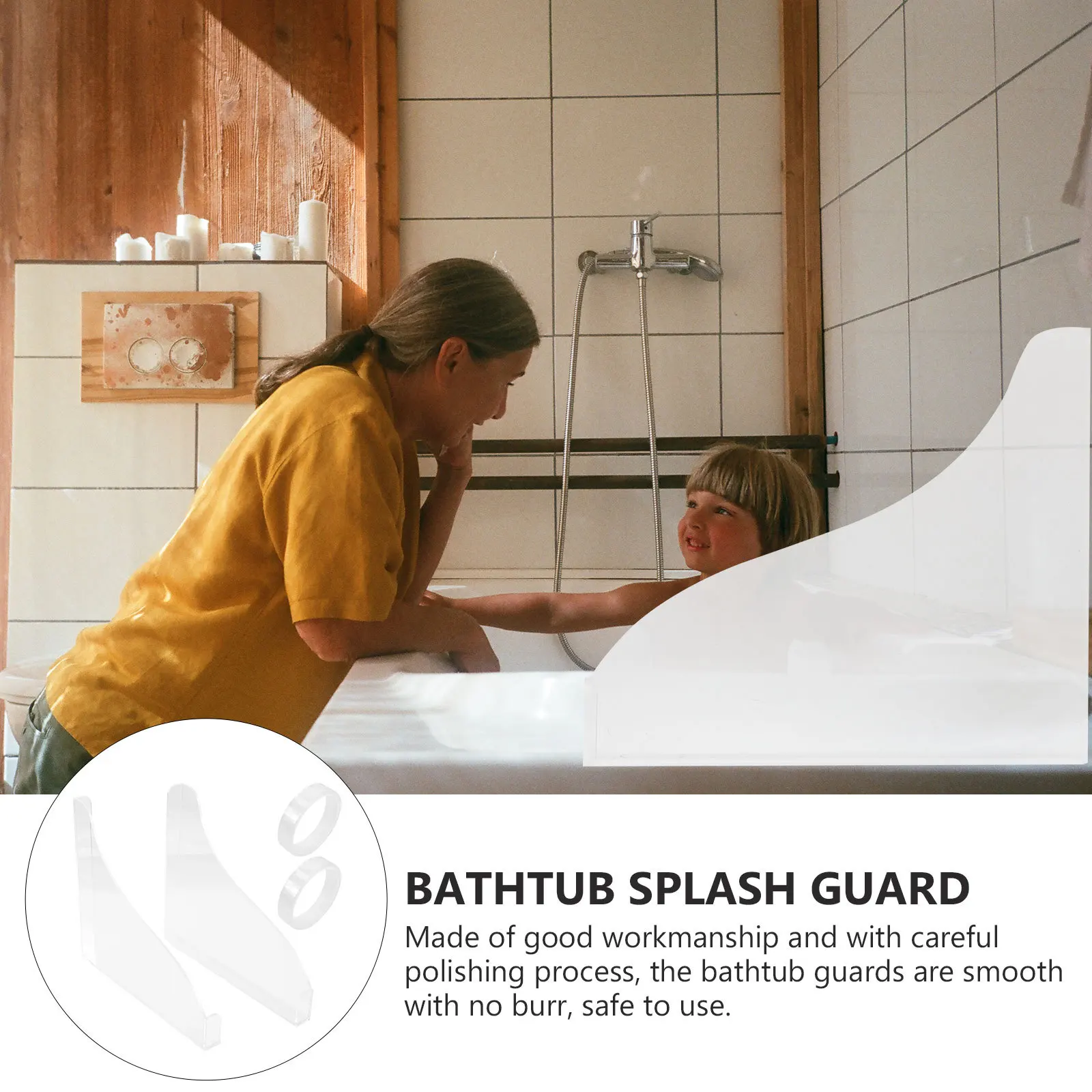 

2Pcs Bathtub Corner Guard Acrylic Splashing Baffle Anti-Slip High Stickiness Bath Essentials Bathtub Guard Splashing Baffle