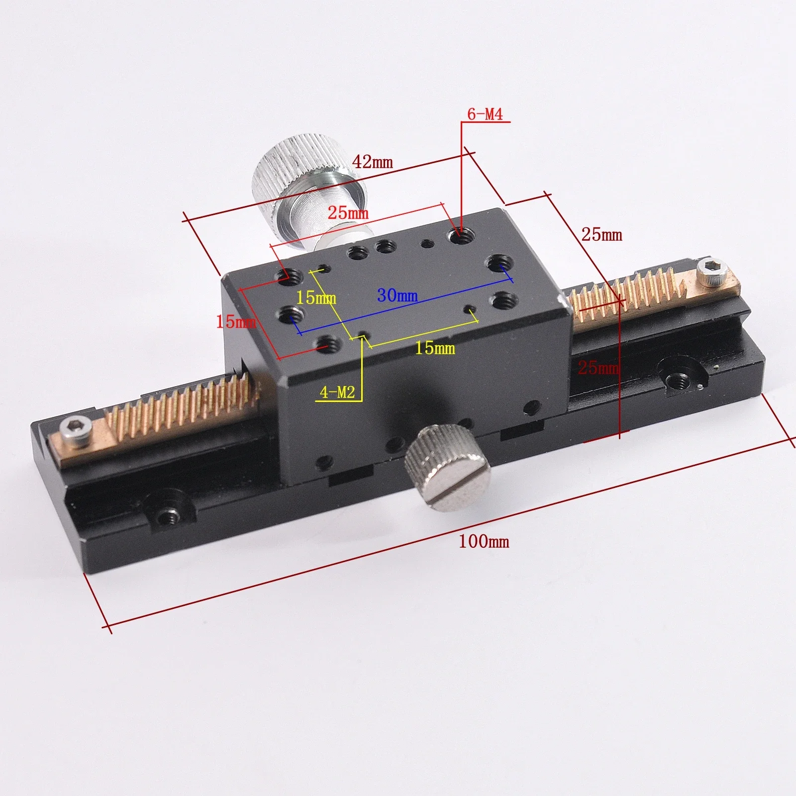 X-axis Manual Sliding Table High Precision Dovetail Groove Rack And Pinion Lengthened Table Size 25*42mm Stroke ±40mm