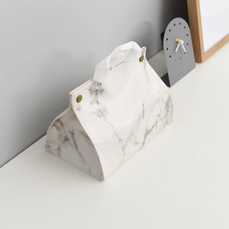 Tissue Case Box Container PU Leather Marble Pattern Napkin Tissue Holder Papers Bag Cosmetic Box Case Pouch Organizer