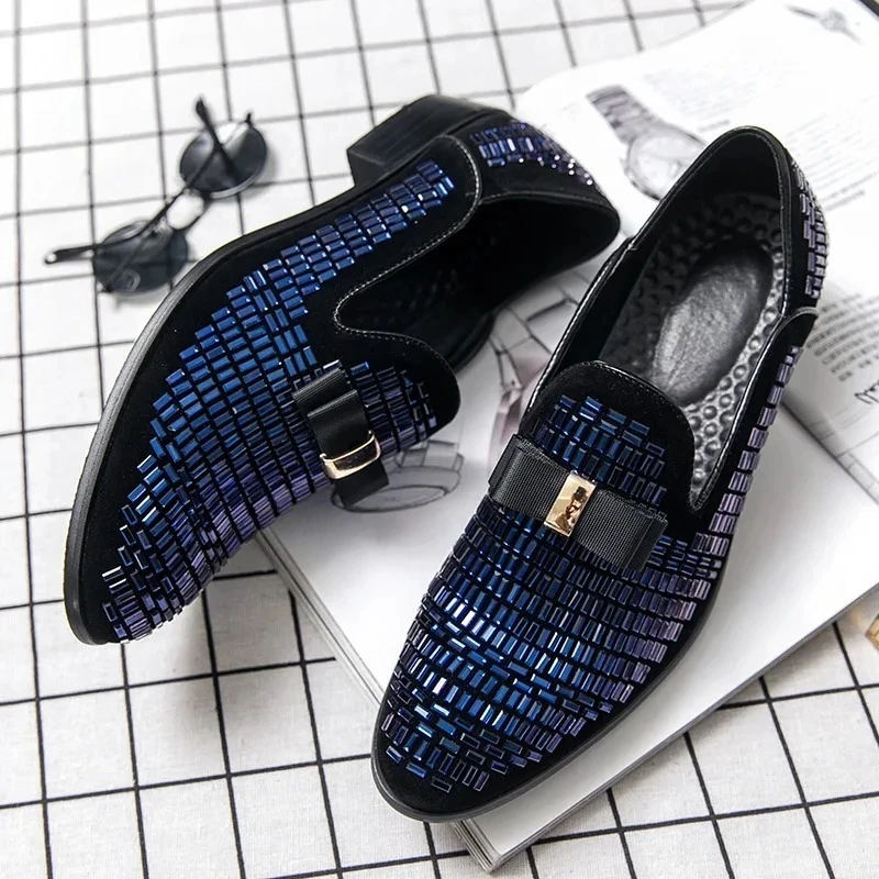 

Casual Men Shoes Men Loafers Slip-On Driving Shoe Luxury Brand Rhinestones Italy Fashion Male Designer Wedding Elegant Moccasins