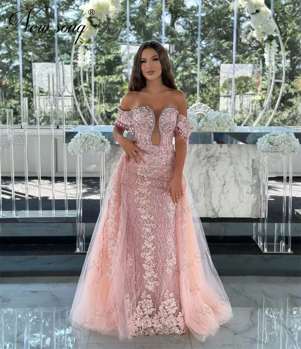 Elegant Lace Appliques Evening Dresses Haute Coutures Pink Off Shoulder Wedding Party Dress Dubai Mermaid Prom Dress Robes 2024