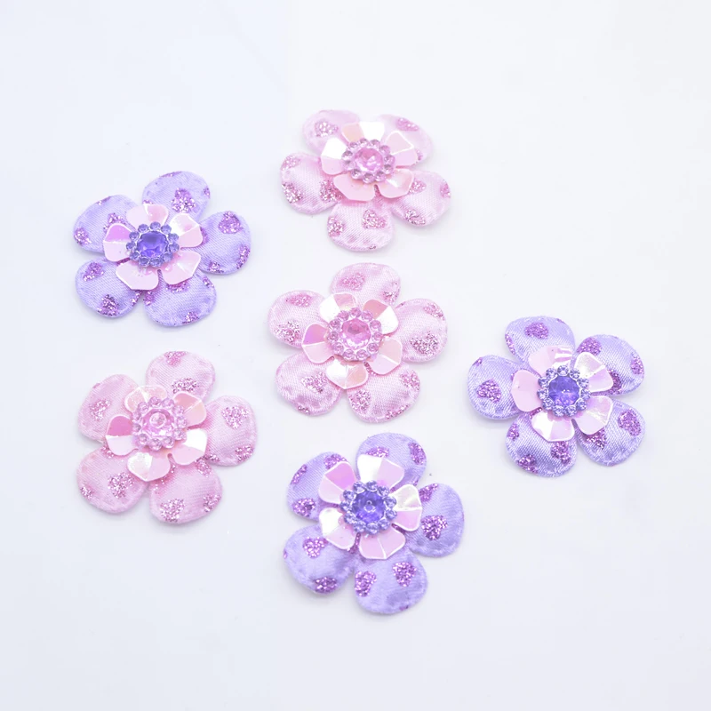 20Pcs 36mm Sequins Flower Embellishment with Resin for Clothes Patch Fabric Sewing Craft Headwear Hair Clips Decor Accessories