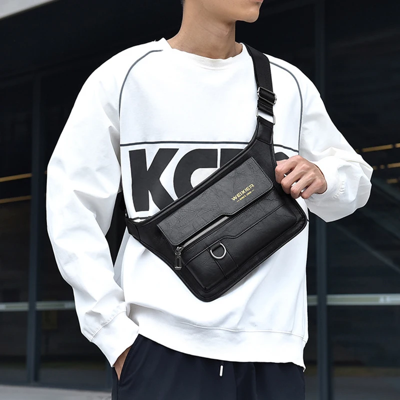 

Men'S Chest Bag PU Leather Fashion Casual Vintage Sling Small Chest Hip Waist Shoulder Necessaire Fanny Pack Bag Male Husband