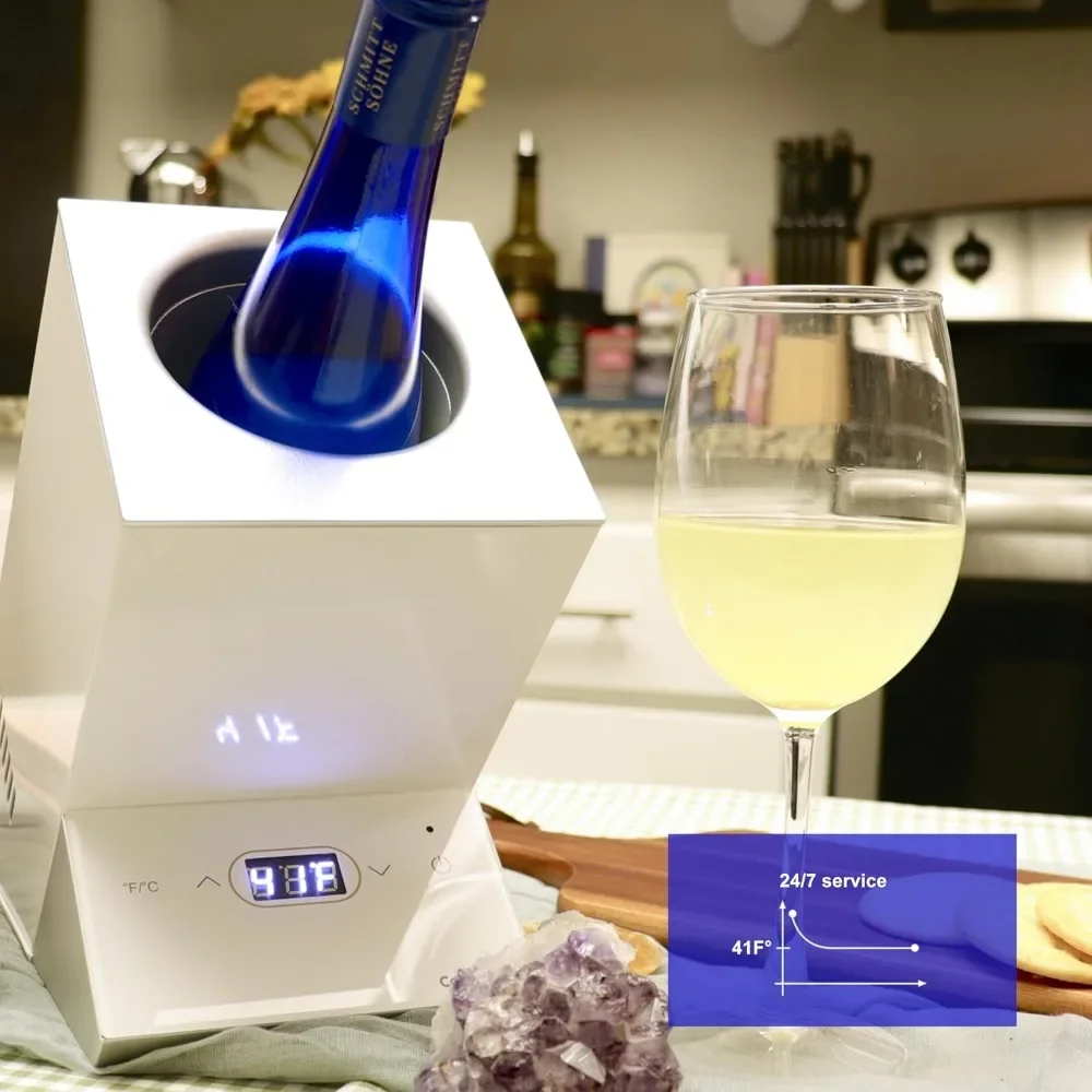 Enfriador de vino eléctrico, enfriador de vino sin hielo portátil, se adapta a la mayoría de las botellas individuales de 750ML, Panel de Control Digital