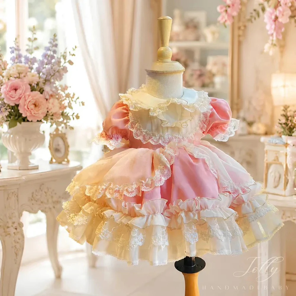 Summer Baby Girl Sweet Mesh Puffy Pink White Dress For Casual Party Birthday Wedding Photography