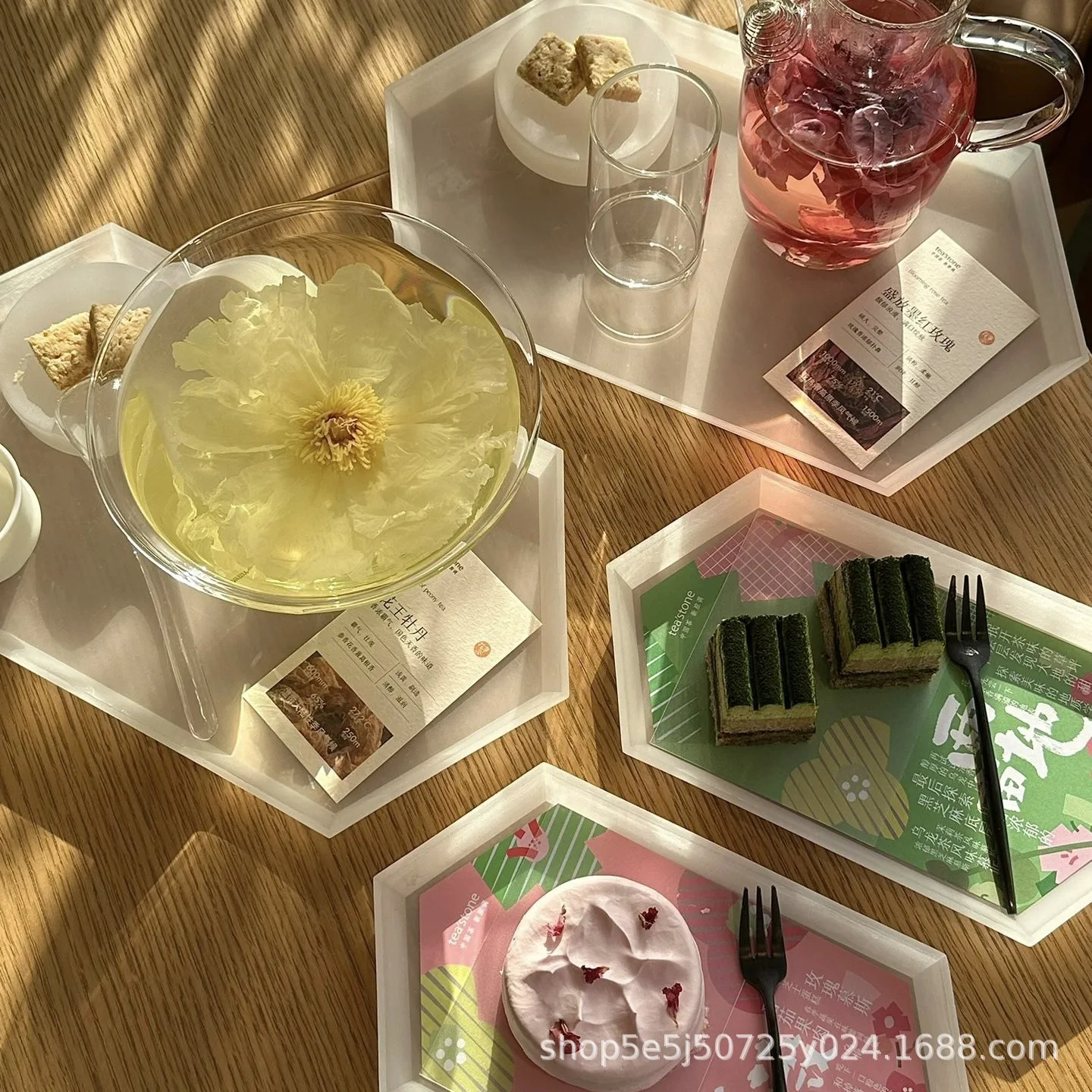 Acrylic Hexagonal Tray Tea Storage Dessert Baking Pastry Diamond Shaped