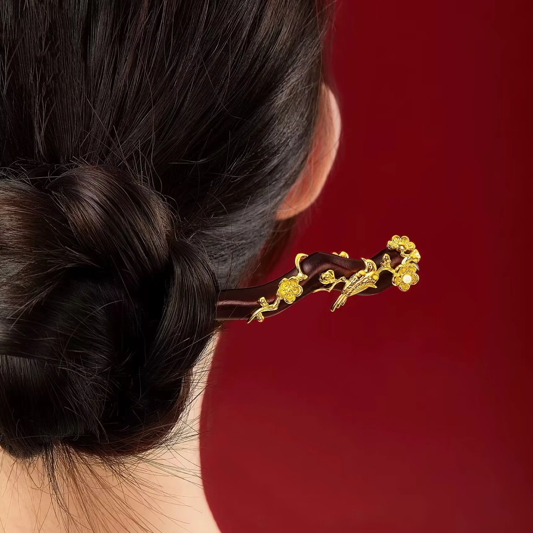 Exquisite Retro Black Wood Flower Tassel Women's Hair Stick New Chinese Style Hair Clip Hair Stick Hair Accessory Gift Headpiece