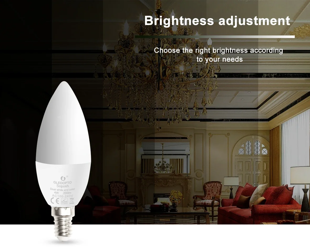 GLEDOPTO ZigBee  4W RGBCCT LED Candle Bulb CCT WWCW Brightness Adjustable  APP Voice Control Hub Required