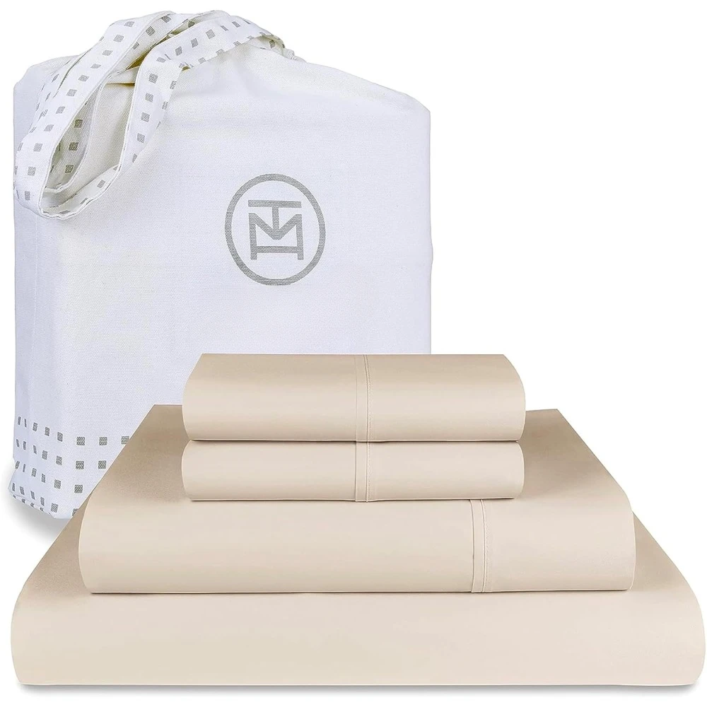 Luxury 100%  Cotton Sheets Set, 1200 Thread Count Soft , 4 Pc Beige , 5-Star Hotel Quality with Elasticized Deep Pocket