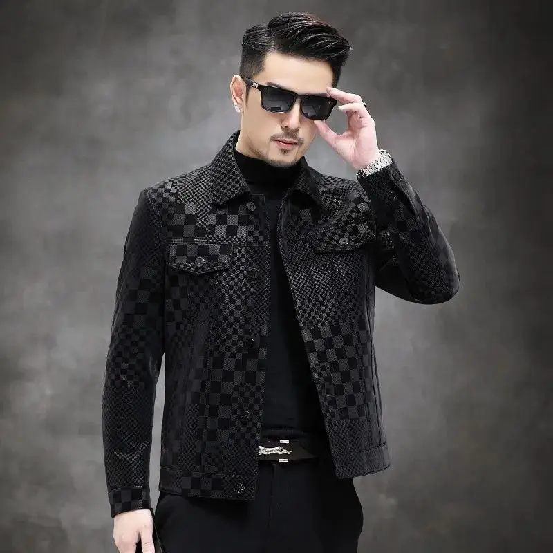 

Мужская куртка в клетку, повседневная, с отложным воротником, модная, универсальная, осенне-зимняя, новинка, верхняя одежда