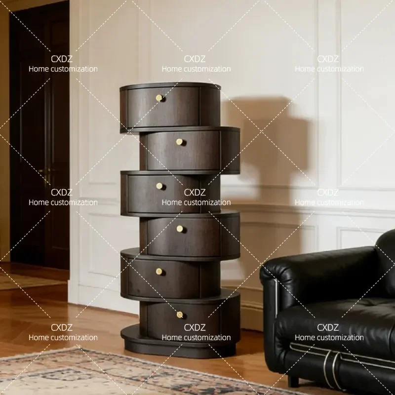 Modern Simple Multi Layer Drawer Chest Cabinet for Living Room Bedroom Light Luxury High End Oval Six Drawer Storage Unit