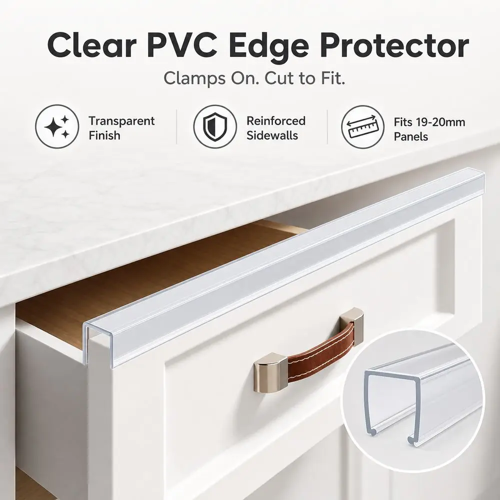 1/2/4PCS PVC Furniture Edge Protector 45cm Transparent Cabinet Door Protector Cuttable Clamp-On Structure U Channel Edge Guard
