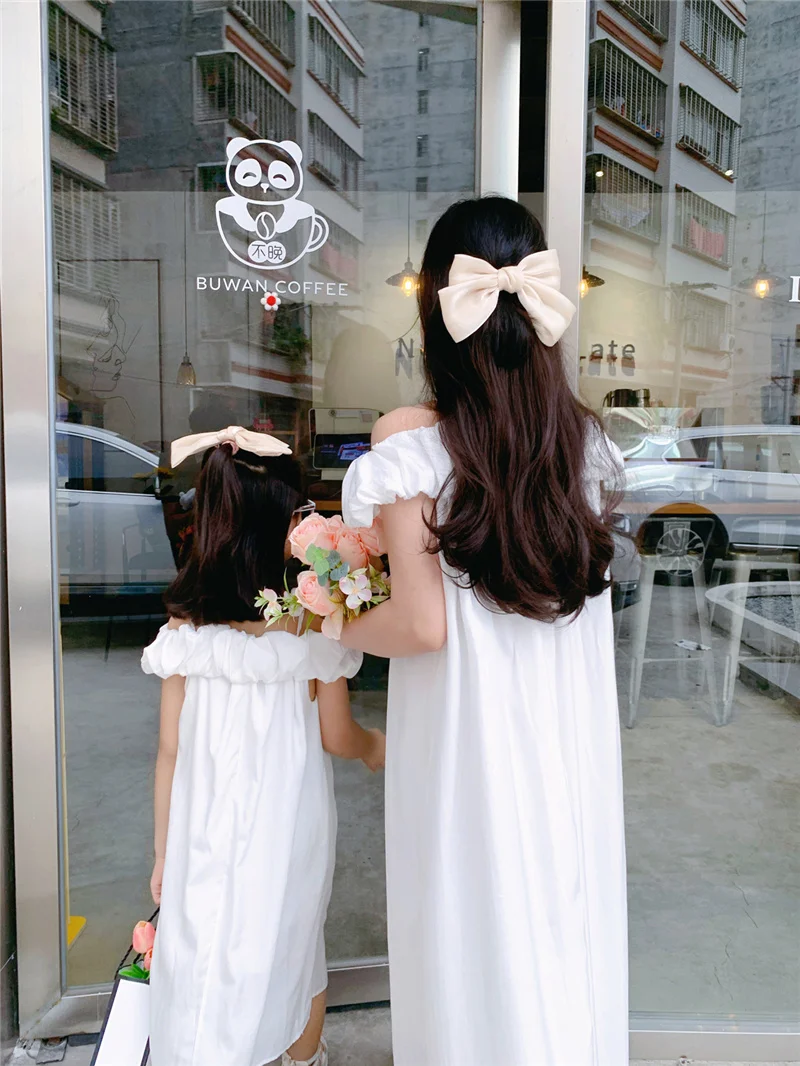 New Family Matching Outfits Strapless Dresses Mother Daughter Clothes One-shoulder Suspender Dress Mom Kids Parent-child Outfits